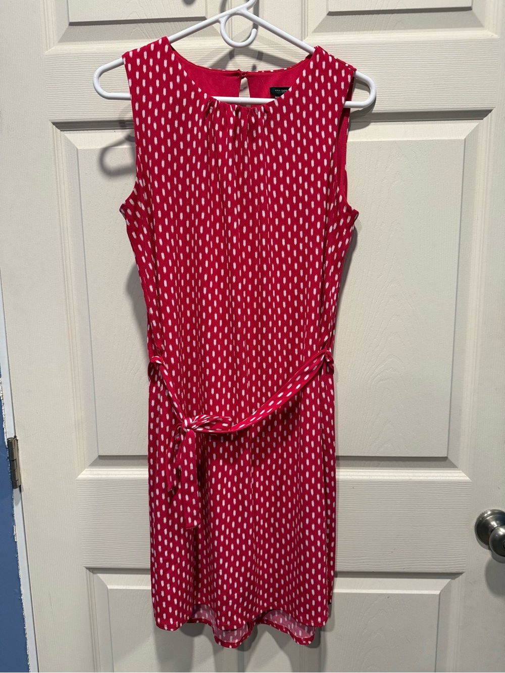 Ann Taylor Red and White Sleeveless Tie-Waist Sheath Dress